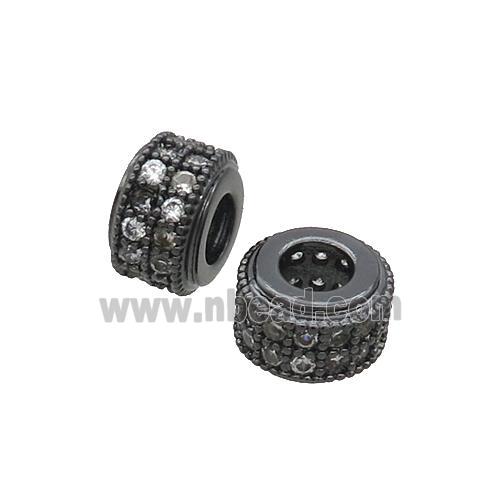 Copper Rondelle Beads Pave Zircon Large Hole Black Plated
