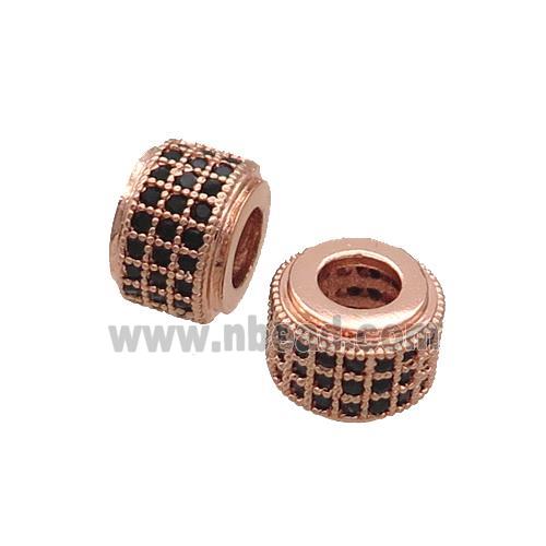 Copper Rondelle Beads Pave Black Zircon Large Hole Rose Gold