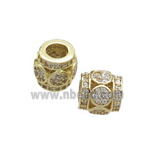Copper Tube Beads Pave Zircon Large Hole Gold Plated