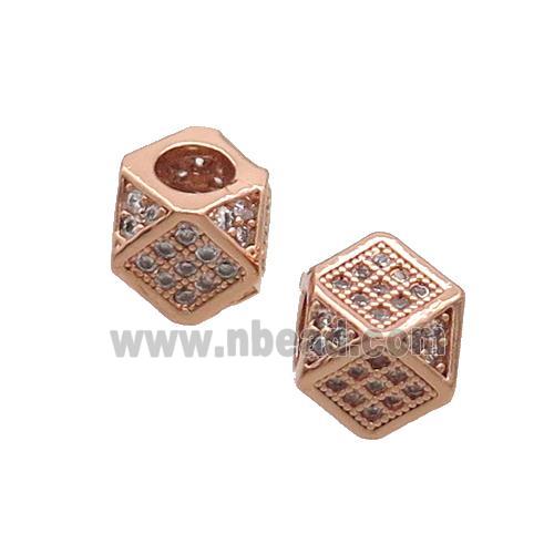 Copper Cube Beads Pave Zircon Large Hole Rose Gold