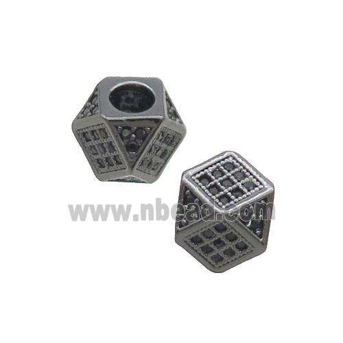 Copper Cube Beads Pave Black Zircon Large Hole Black Plated