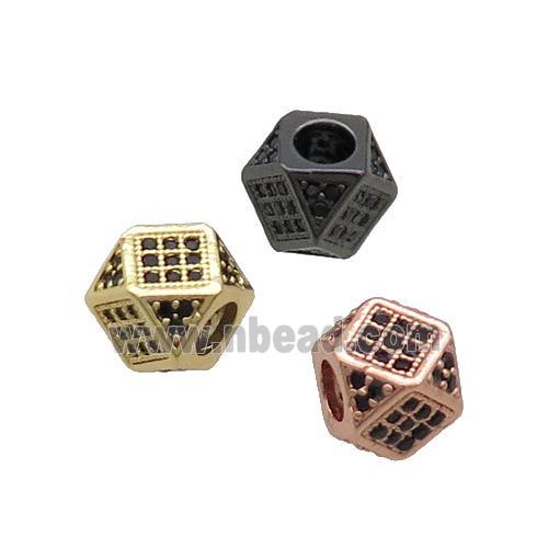 Copper Cube Beads Pave Black Zircon Large Hole Mixed