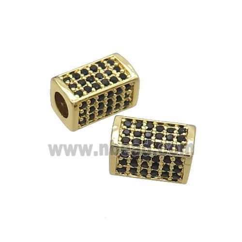 Copper Cuboid Beads Pave Black Zircon Large Hole Gold Plated