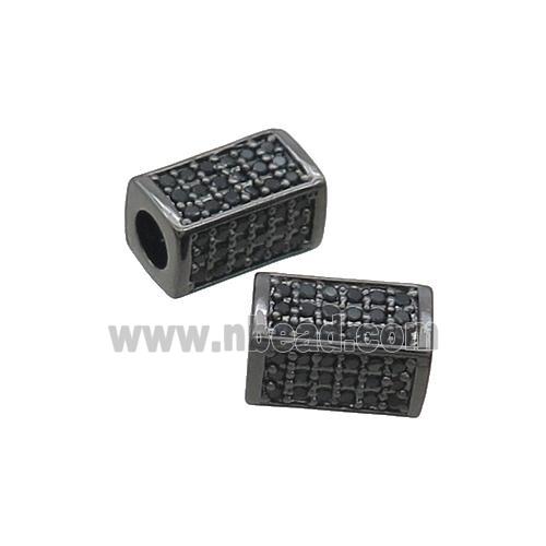 Copper Cuboid Beads Pave Black Zircon Large Hole Black Plated