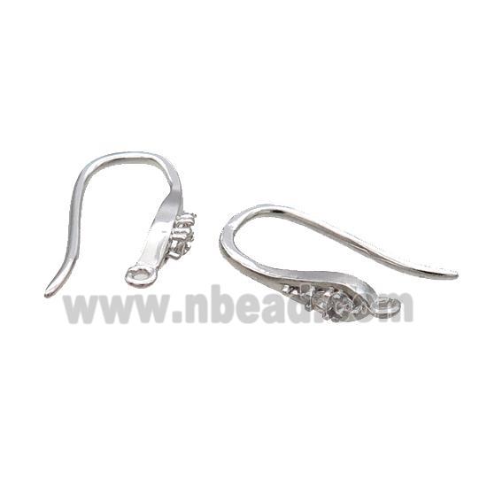Copper Hook Earring Pave Zircon Platinum Plated