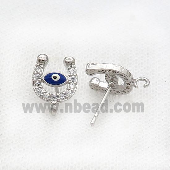 Copper Stud Earring Pave Zircon Eye Platinum Plated