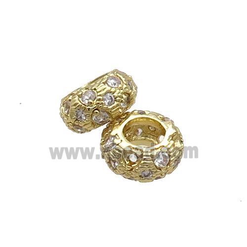 Copper Rondelle Beads Pave Zircon Gold Plated