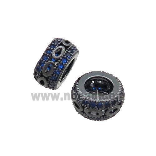Copper Rondelle Beads Pave Blue Zircon Black Plated