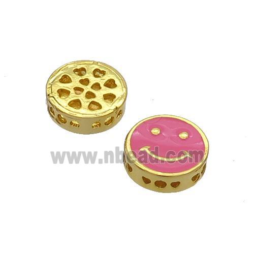 Copper Emoji Beads Hotpink Enamel Gold Plated