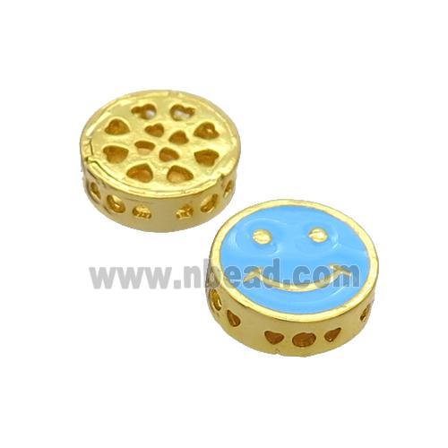 Copper Emoji Beads Blue Enamel Gold Plated