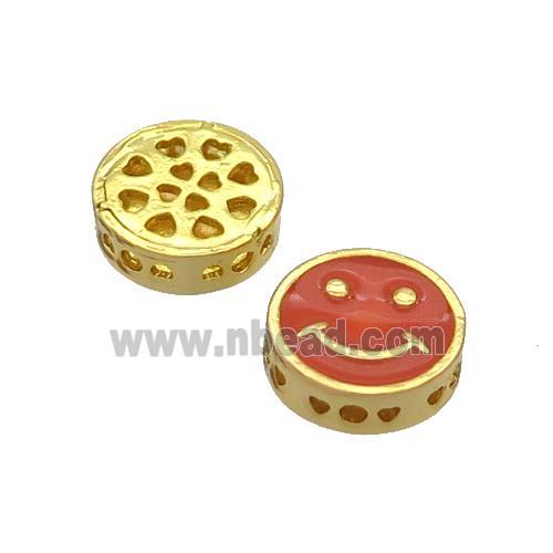 Copper Emoji Beads Red Enamel Gold Plated