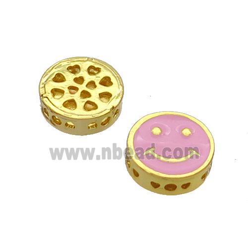 Copper Emoji Beads Pink Enamel Gold Plated
