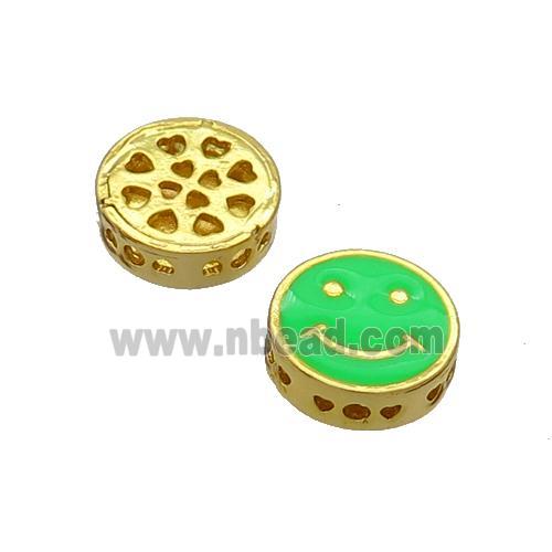 Copper Emoji Beads Green Enamel Gold Plated