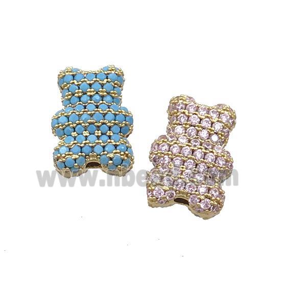 Copper Bear Beads Pave Zircon Gold Plated