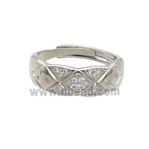 Copper Ring Pave Zircon Platinum Plated Adjustable