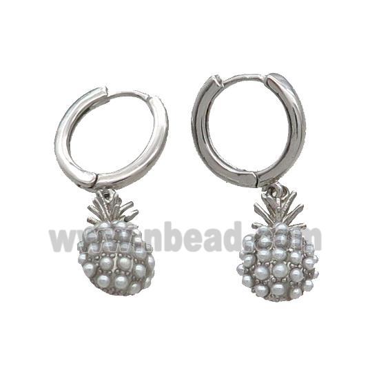 Copper Hoop Earring With Pineapple Platinum Plated