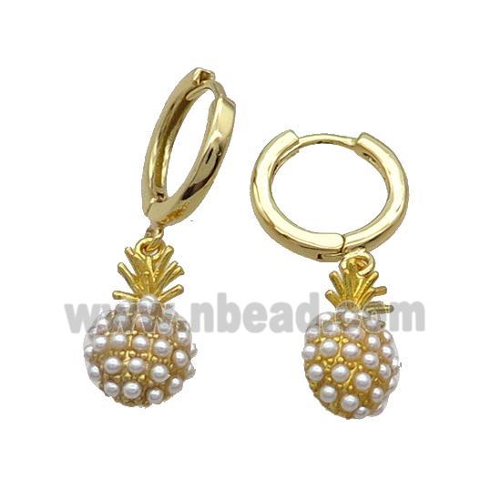 Copper Hoop Earring With Pineapple Gold Plated