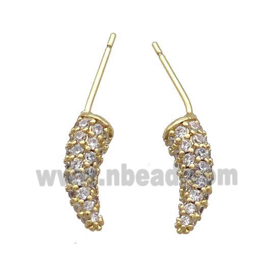 Copper Horn Stud Earring Pave Zircon Gold Plated