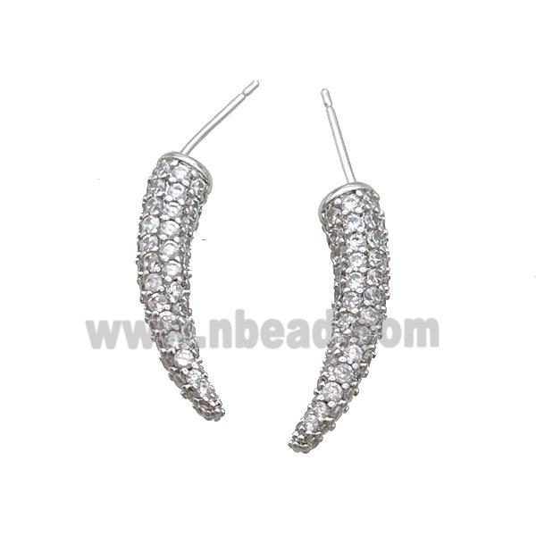 Copper Horn Stud Earring Pave Zircon Platinum Plated