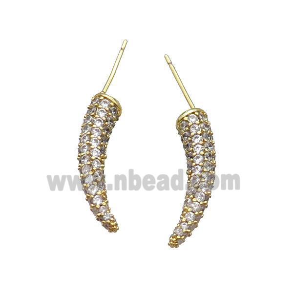 Copper Horn Stud Earring Pave Zircon Gold Plated