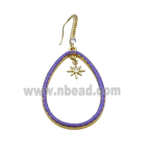 Copper Hook Earring Pave Zircon Purple Enamel Gold Plated