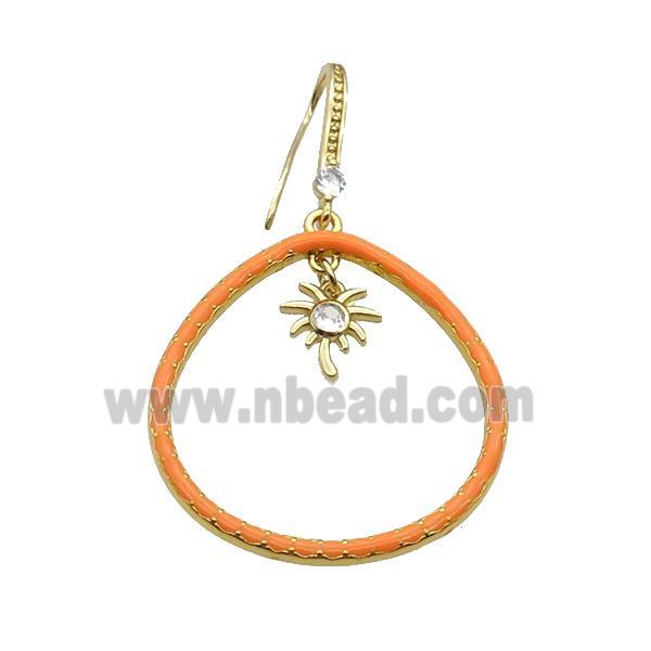 Copper Hook Earring Pave Zircon Orange Enamel Gold Plated