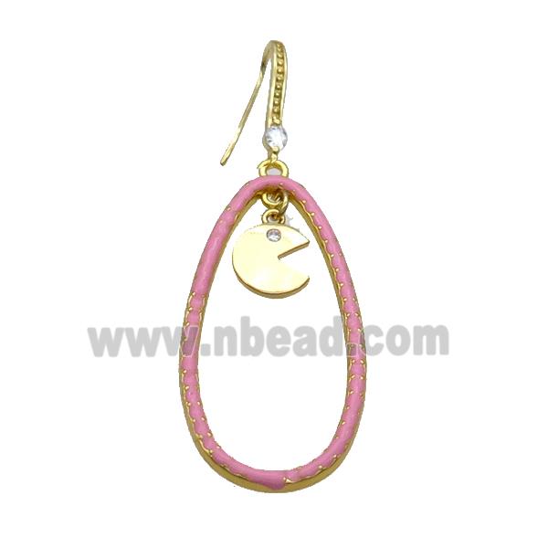 Copper Hook Earring Pave Zircon Pink Enamel Gold Plated
