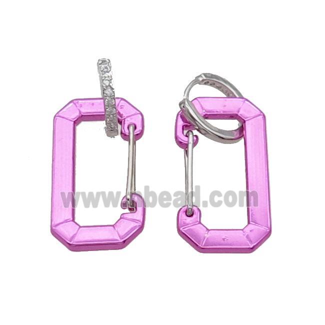 Copper Hoop Earring Pave Zircon Hotpink Lacquered Platinum Plated