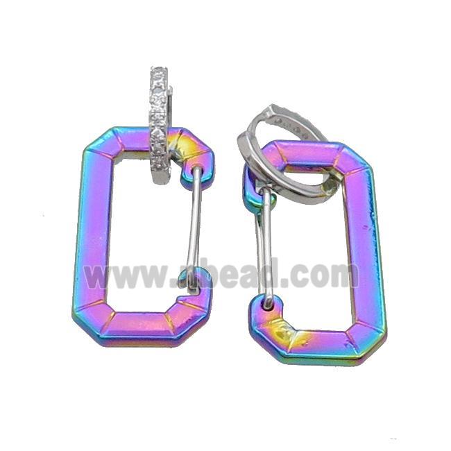 Copper Hoop Earring Pave Zircon Rainbow Lacquered Platinum Plated