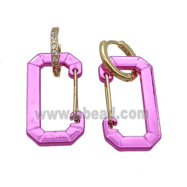 Copper Hoop Earring Pave Zircon Hotpink Lacquered Fire Gold Plated