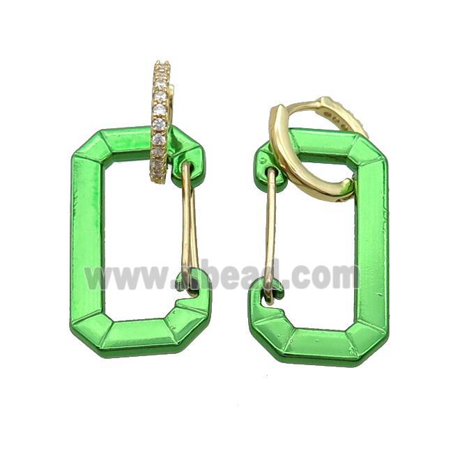 Copper Hoop Earring Pave Zircon Green Lacquered Gold Plated