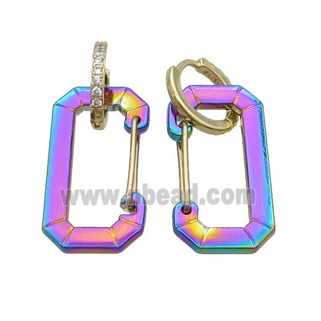 Copper Hoop Earring Pave Zircon Rainbow Lacquered Fire Gold Plated
