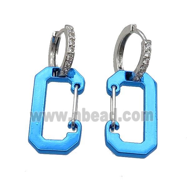 Copper Hoop Earring Pave Zircon Blue Lacquered Platinum Plated