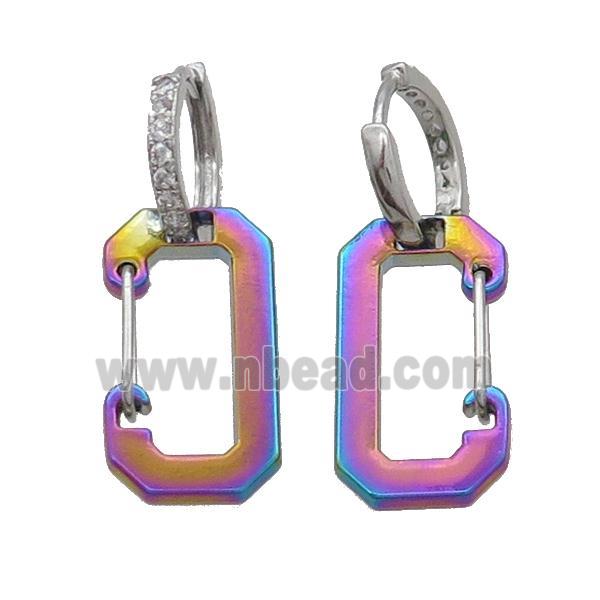 Copper Hoop Earring Pave Zircon Rainbow Lacquered Platinum Plated
