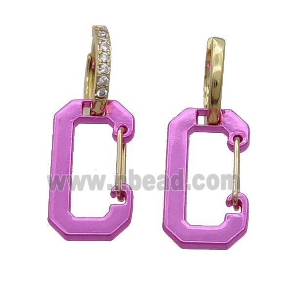 Copper Hoop Earring Pave Zircon Hotpink Lacquered Gold Plated