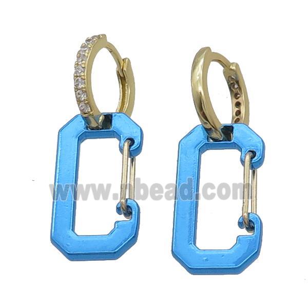 Copper Hoop Earring Pave Zircon Blue Lacquered Gold Plated