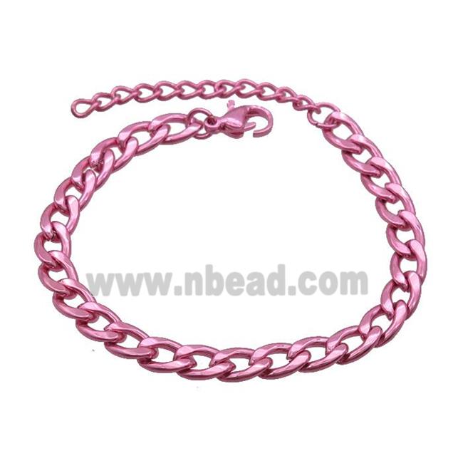 Copper Chain Bracelet Pink Lacquered