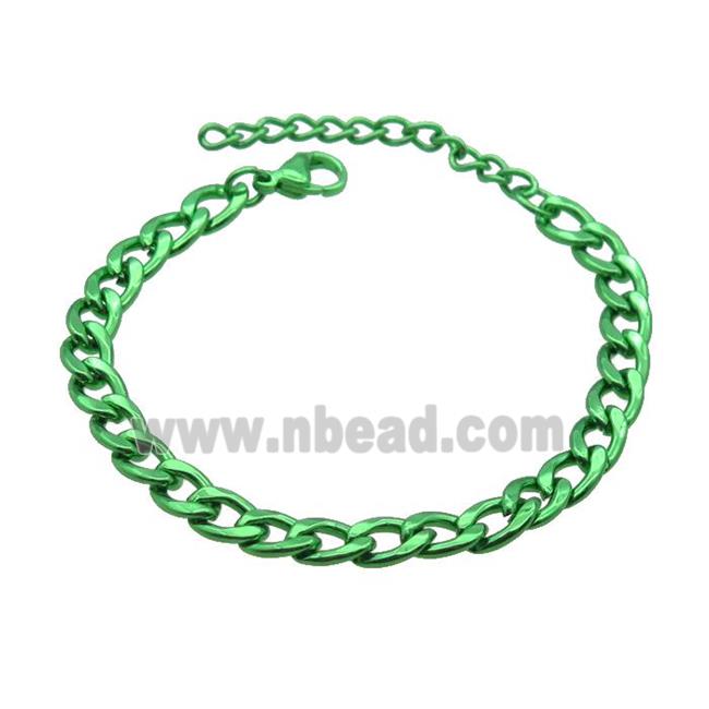 Copper Chain Bracelet Green Lacquered