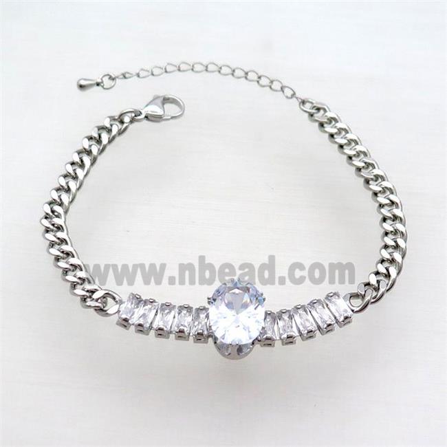Copper Chain Bracelet Pave Crystal Glass Platinum Plated