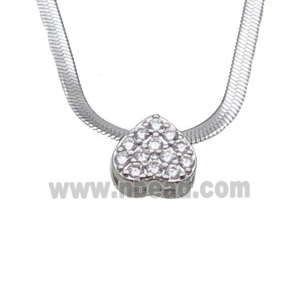 Copper Necklace Pave Zircon Heart Snake Platinum Plated