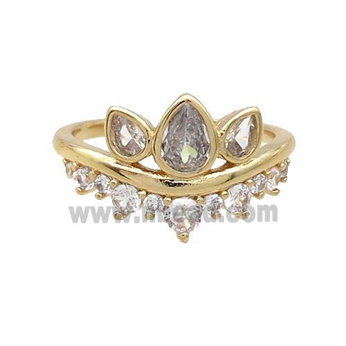 Copper Ring Pave Zircon Crown Gold Plated