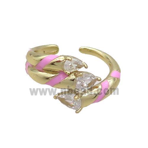 Copper Ring Pave Zircon Pink Enamel Gold Plated