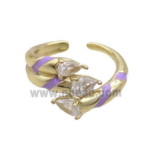 Copper Ring Pave Zircon Lavender Enamel Gold Plated