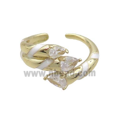 Copper Ring Pave Zircon White Enamel Gold Plated