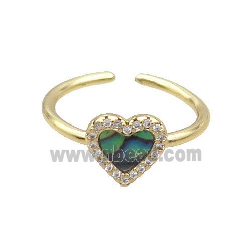 Copper Ring Pave Zircon Abalone Shell Heart Gold Plated