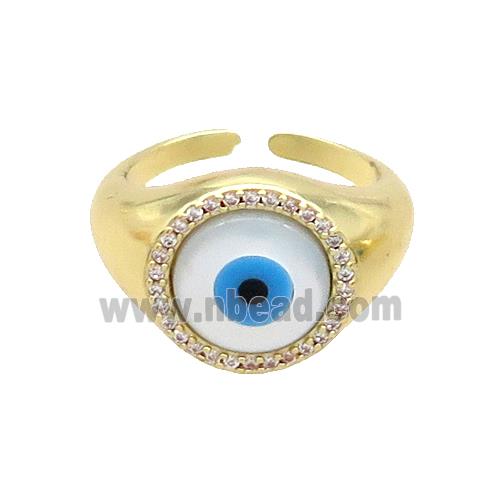 Copper Ring Pave Zircon Evil Eye Shell Gold Plated