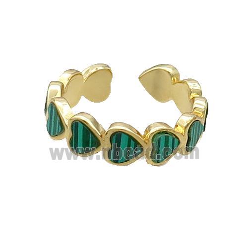 Copper Ring Pave Malachite Heart Gold Plated