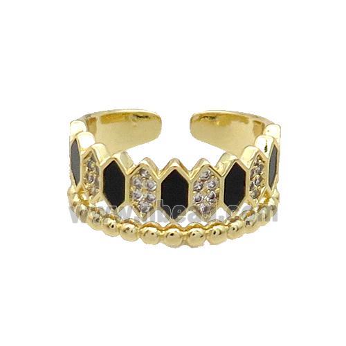Copper Ring Pave Black Agate Zircon Gold Plated