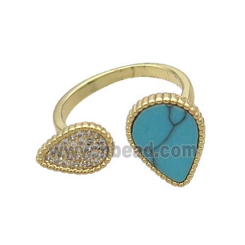 Copper Ring Pave Turquoise Zircon Gold Plated