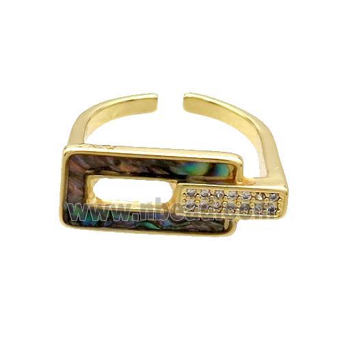 Copper Ring Pave Abalone Shell Zircon Gold Plated